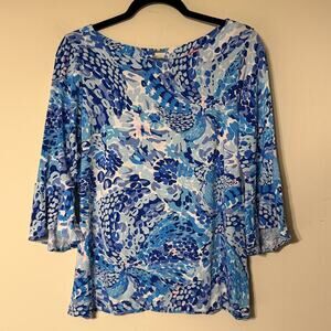 Lilly Pulitzer Sz Med Fontaine Bell Sleeve Top Preppy Coastal Tropical Vacation